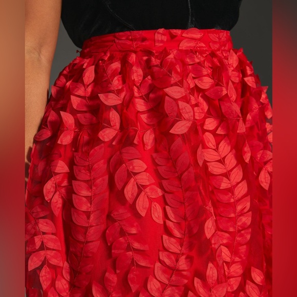 Anthropologie | Sunday in Brooklyn | Midi Skirt | Red | NWT | 3D Petal w Lining - Picture 3 of 16